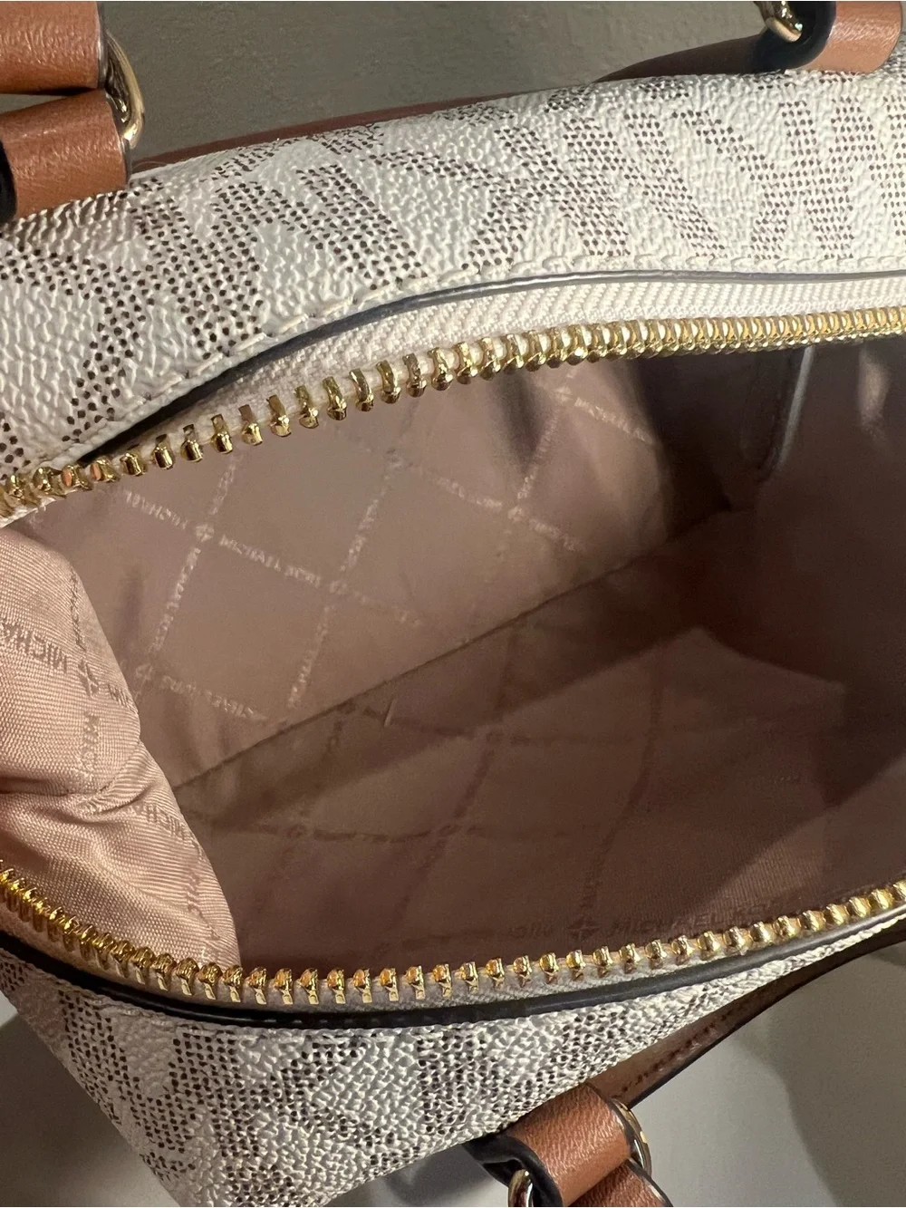 Michael Kors Cream and Brown Logo Dome Satchel